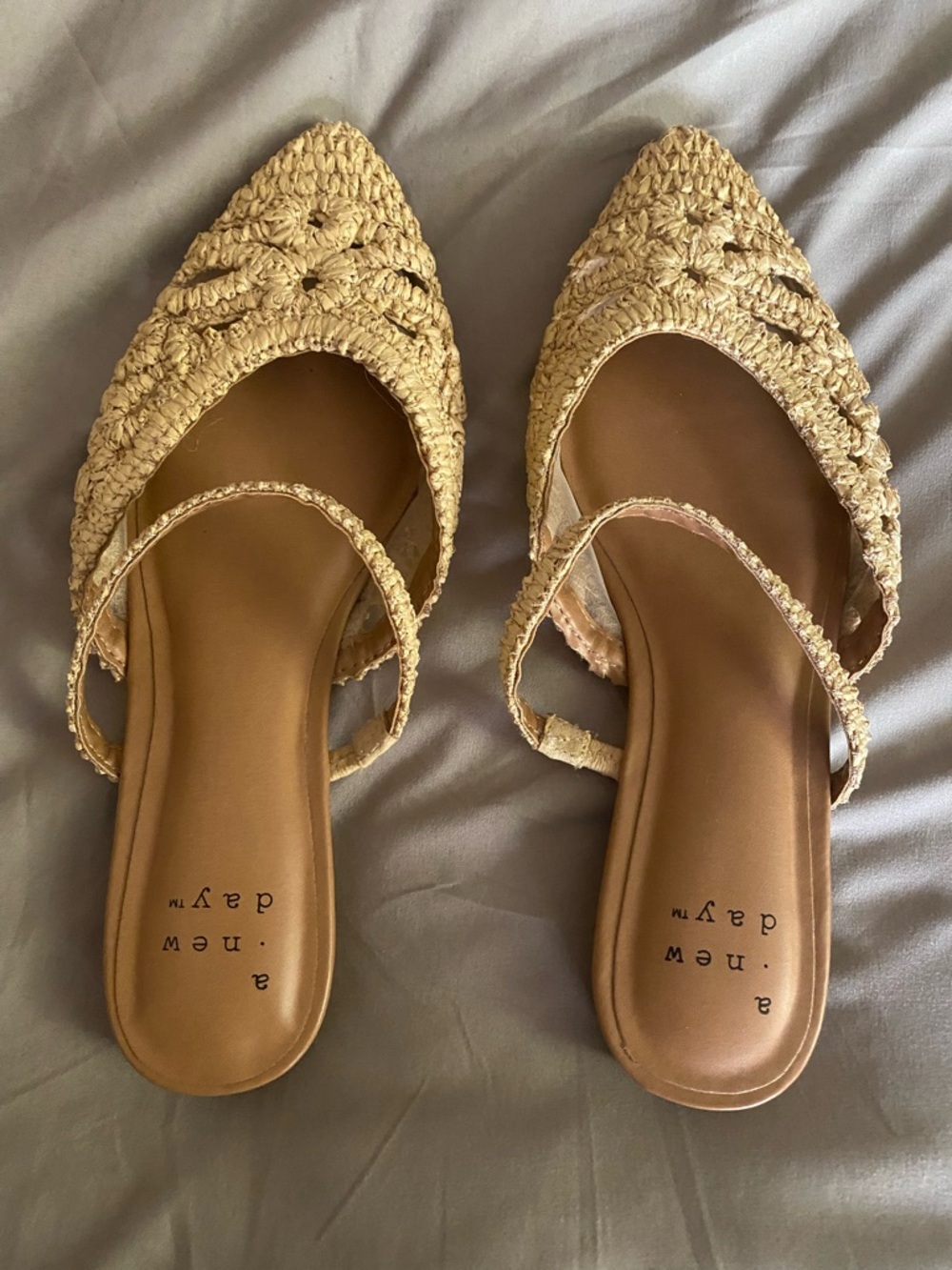 a new day Tan Woven Pointed-Toe Slingback Mules